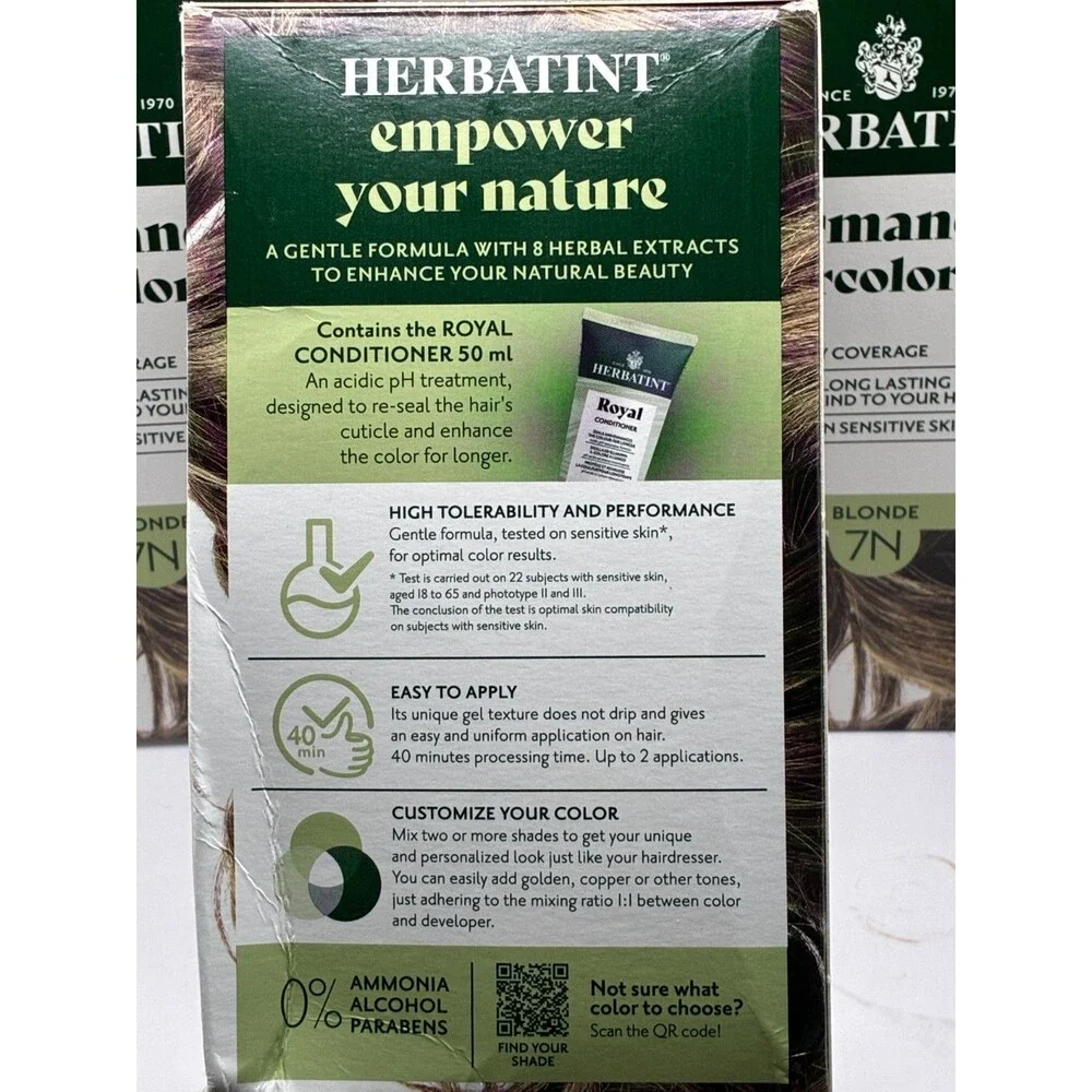 3 Pack Herbatint Permanent Hair Color Gel - 7N Blonde Vegan Organic Hair Dye